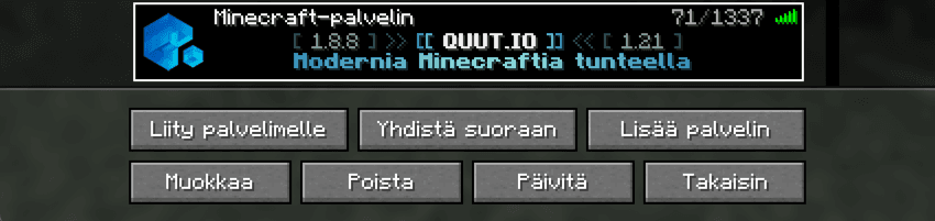 Quut.io palvelin Minecraft moninpelivalikossa